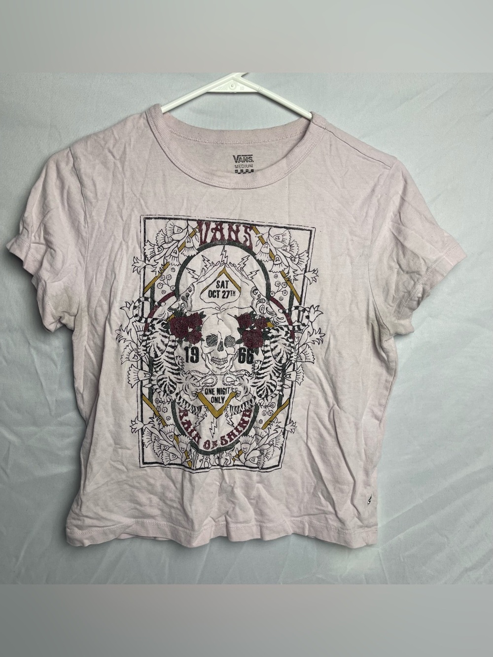 Vans Pale Pink Short Sleeve Tee with Skull & Floral Graphic - Women's